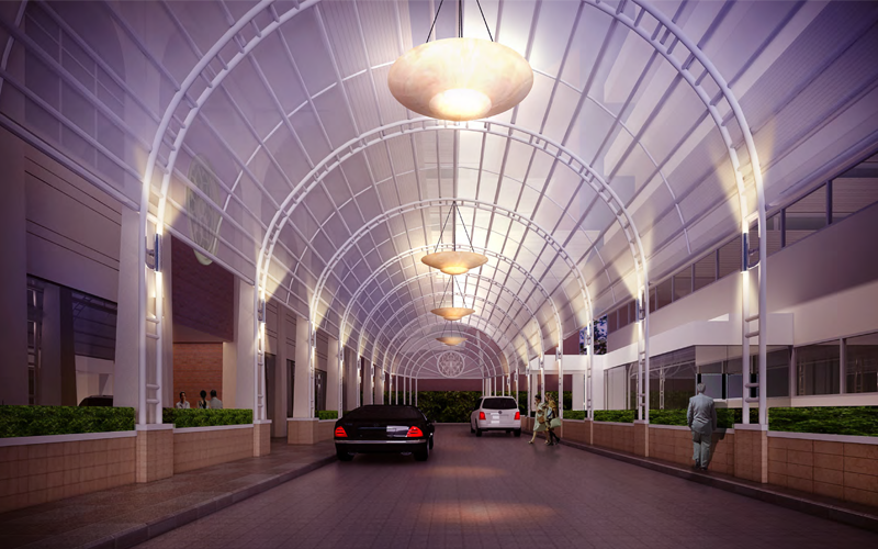View of proposed entrance canopy at night